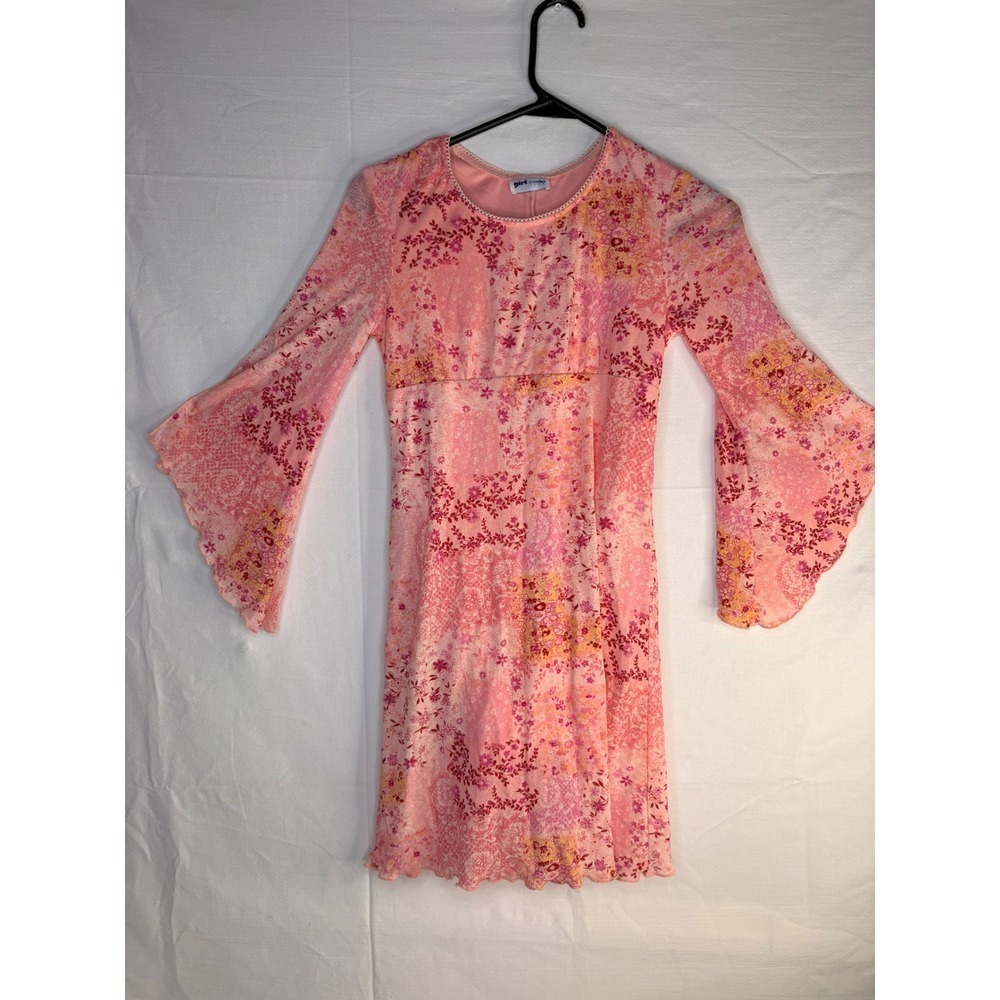 Girl Code Pink Floral Patchwork Bell Sleeve Mini Dress Empire Waist Retro Y2K